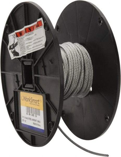 Value Collection - 1/8" Diam, Aircraft Cable - 1,700 Lb Breaking Strength, 7 x 7 Strand Core - Best Tool & Supply