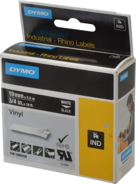 Dymo - 3/4" Wide x 216" Long, Black Vinyl Label Printer Cartridge - For RHINO 4200, 5200, 6000, 6500 - Best Tool & Supply