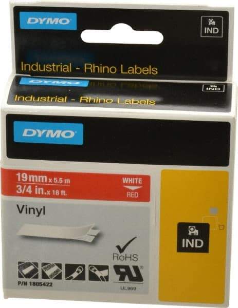 Dymo - 3/4" Wide x 216" Long, Red Vinyl Label Printer Cartridge - For RHINO 4200, 5200, 6000, 6500 - Best Tool & Supply