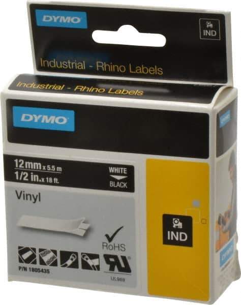 Dymo - 5" Wide x 216" Long, Black Vinyl Label Printer Cartridge - For RHINO 1000, 3000, 4200, 5000, 5200,6000, 6500 - Best Tool & Supply