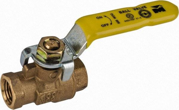 Value Collection - 3/8" Pipe, Full Port, Brass Packing Gland Ball Valve - Inline - Two Way Flow, IPS Ends, Lever Handle, 600 WOG, 150 WSP - Best Tool & Supply