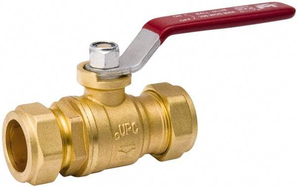 Value Collection - 1/2" Pipe, Full Port, Brass Standard Ball Valve - Inline - Two Way Flow, Comp Ends, Lever Handle, 200 WOG, 150 WSP - Best Tool & Supply