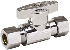 Value Collection - Female Compression 3/8 Inlet, 125 Max psi, Chrome Finish, Brass Water Supply Stop Valve - 3/8 Compression Outlet, Straight, Chrome Handle, For Use with Any Water Supply Shut Off Application - Best Tool & Supply