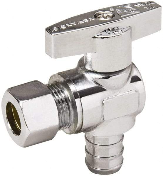 Value Collection - PEX 1/2 Inlet, 125 Max psi, Chrome Finish, Brass Water Supply Stop Valve - 3/8 Compression Outlet, Angle, Chrome Handle, For Use with Any Water Supply Shut Off Application - Best Tool & Supply