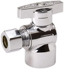 Value Collection - FIP 1/2 Inlet, 125 Max psi, Chrome Finish, Brass Water Supply Stop Valve - 3/8 Compression Outlet, Angle, Chrome Handle, For Use with Any Water Supply Shut Off Application - Best Tool & Supply