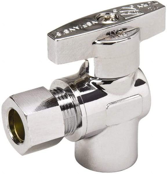 Value Collection - FIP 3/8 Inlet, 125 Max psi, Chrome Finish, Brass Water Supply Stop Valve - 3/8 Compression Outlet, Angle, Chrome Handle, For Use with Any Water Supply Shut Off Application - Best Tool & Supply