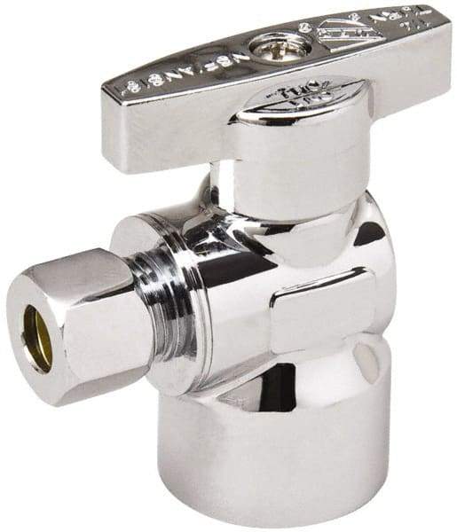 Value Collection - FIP 1/2 Inlet, 125 Max psi, Chrome Finish, Brass Water Supply Stop Valve - 1/4 Compression Outlet, Angle, Chrome Handle, For Use with Any Water Supply Shut Off Application - Best Tool & Supply