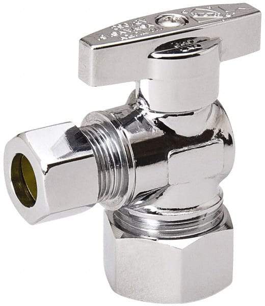 Value Collection - Compression 5/8 Inlet, 125 Max psi, Chrome Finish, Brass Water Supply Stop Valve - 3/8 Compression Outlet, Angle, Chrome Handle, For Use with Any Water Supply Shut Off Application - Best Tool & Supply