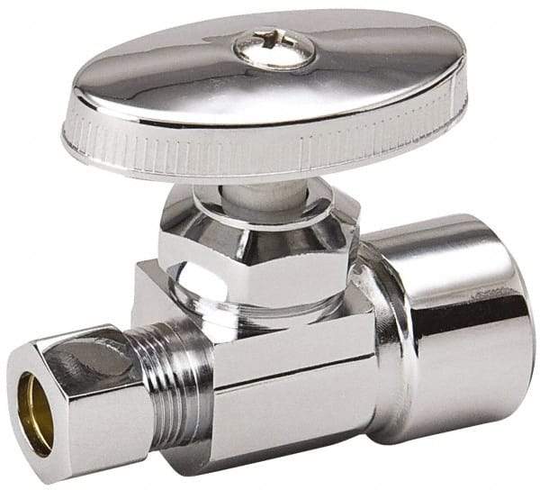 Value Collection - FIP 1/2 Inlet, 125 Max psi, Chrome Finish, Brass Water Supply Stop Valve - 3/8 Compression Outlet, Straight, Chrome Handle, For Use with Any Water Supply Shut Off Application - Best Tool & Supply