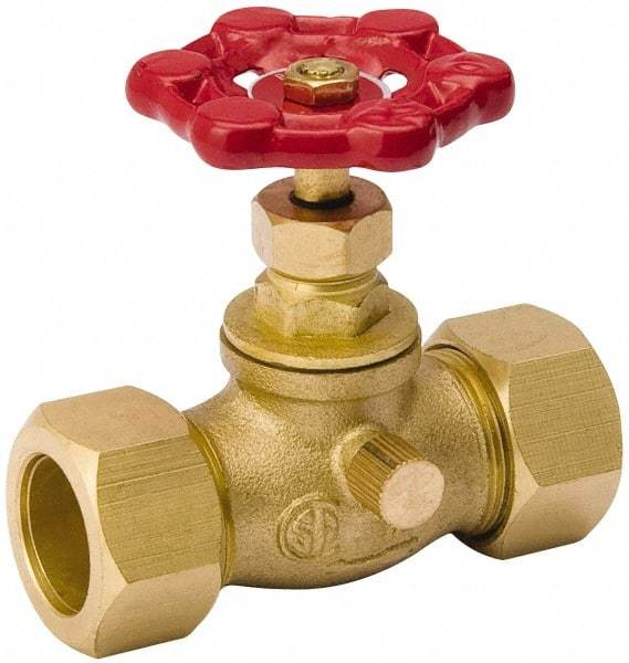 Value Collection - 1/2" Pipe, 125 psi WOG Rating, Brass Stop & Waste Valve - Lobe Type Handle, Comp End Connections, Use with Water, Oil, Air - Best Tool & Supply