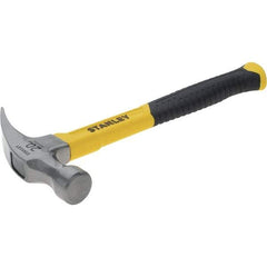 Stanley - 20 oz Head, Curved Claw Hammer - 12.83" OAL, Steel Head, 1.18" Face Diam, Smooth Face, Fiberglass Handle with Grip - Best Tool & Supply