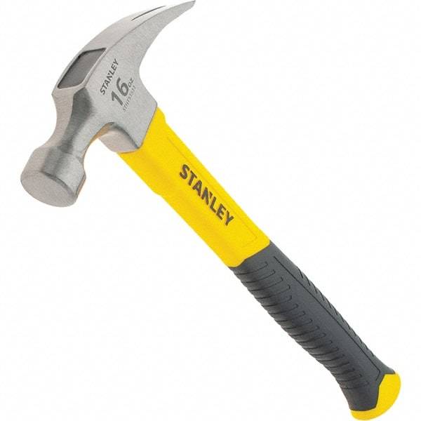 Stanley - 16 oz Head, Straight Rip Claw Hammer - 12.8" OAL, Steel Head, 1.1" Face Diam, Smooth Face, Fiberglass Handle with Grip - Best Tool & Supply