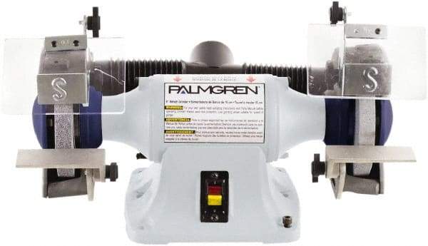 Palmgren - 6" Wheel Diam x 3/4" Wheel Width, 1/3 hp Grinder - 1/2" Arbor Hole Diam, 1 Phase, 3,450 Max RPM, 115/230 Volts - Best Tool & Supply