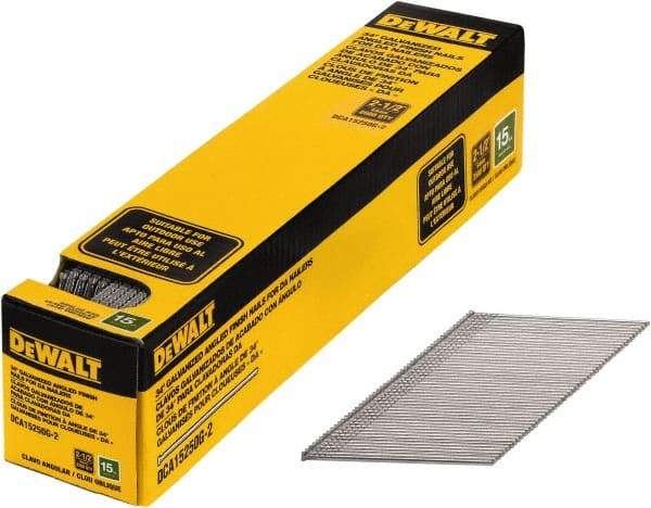 DeWALT - 15 Gauge 2-1/2" Long Finishing Nails for Power Nailers - Steel, Galvanized Finish, Smooth Shank, Angled Stick Collation, Round Head, Chisel Point - Best Tool & Supply