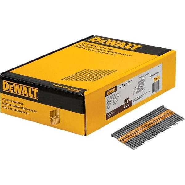 DeWALT - 9 Gauge 3" Long Framing Nails for Power Nailers - Steel, Bright Finish, Smooth Shank, Angled Stick Collation, Round Head - Best Tool & Supply