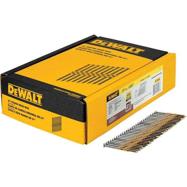 DeWALT - 11 Gauge 3" Long Framing Nails for Power Nailers - Steel, Galvanized Finish, Ring Shank, Angled Stick Collation, Round Head - Best Tool & Supply