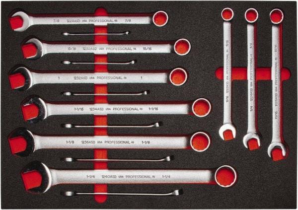 Proto - 15 Piece, 5/16" to 1-1/4", 12 Point Spline Combination Wrench Set - Inch Measurement Standard, Satin Finish, Comes in Roll Pouch - Best Tool & Supply