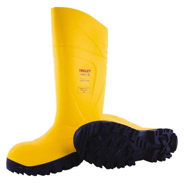 Tingley - Unisex Size 10 Medium Width Steel Knee Boot - Yellow, Navy, Polyurethane Upper, Polyurethane Outsole, 15" High, Pull-On - Best Tool & Supply