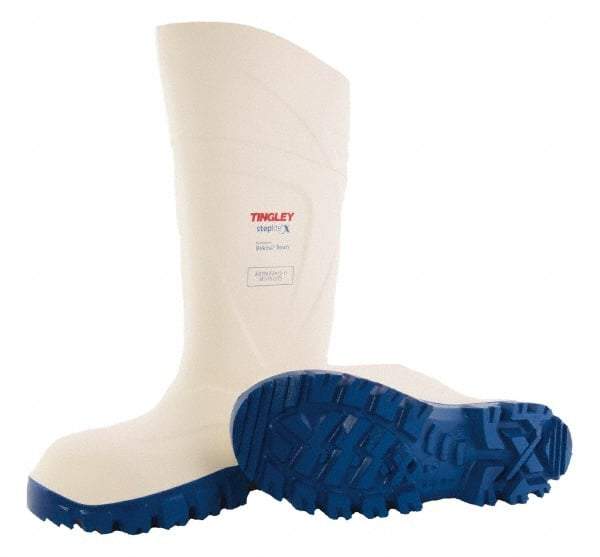 Tingley - Unisex Size 12 Medium Width Steel Knee Boot - White, Blue, Polyurethane Upper, Polyurethane Outsole, 15" High, Pull-On - Best Tool & Supply