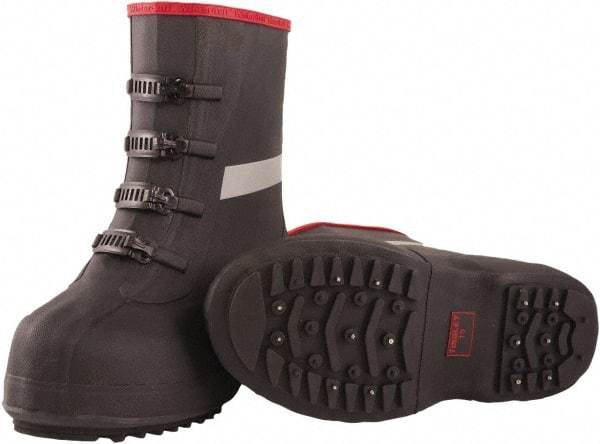 Tingley - Men's 6 (Women's 8) Traction Overboots - 12" High, Plain Toe, Cleated & Studded Sole, Rubber Upper, Black, 100% Liquid Proof, 4 Buckle - Best Tool & Supply