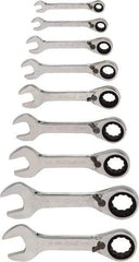 Blackhawk by Proto - 9 Piece, 1/4" to 3/4", Stubby Ratcheting Reversible Combination Wrench Set - Inch Measurement Standard, Chrome Finish, Comes in Case - Best Tool & Supply