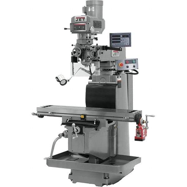 Jet - 54" Table Width x 12" Table Length, Variable Speed Pulley Control, 3 Phase Knee Milling Machine - R8 Spindle Taper, 5 hp - Best Tool & Supply