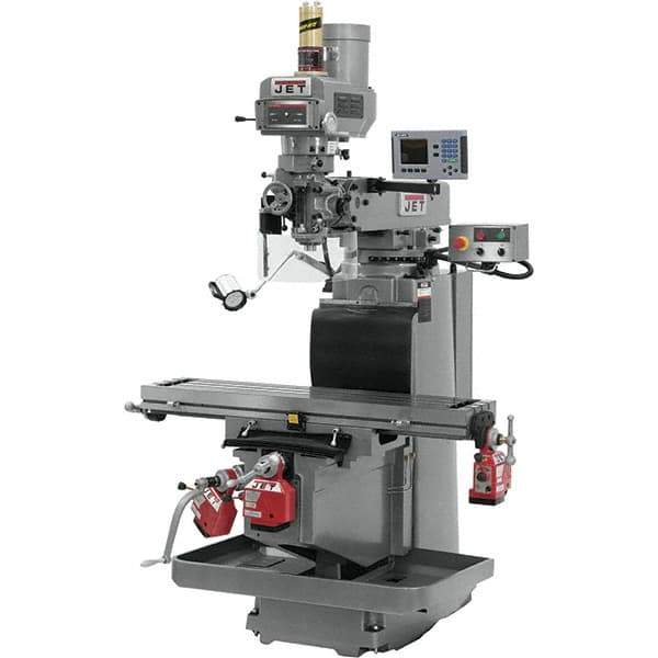 Jet - 54" Table Width x 12" Table Length, Variable Speed Pulley Control, 3 Phase Knee Milling Machine - R8 Spindle Taper, 5 hp - Best Tool & Supply