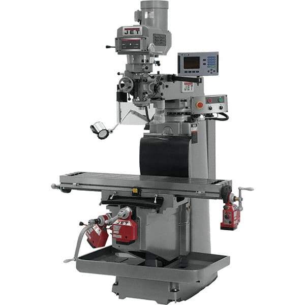 Jet - 54" Table Width x 12" Table Length, Variable Speed Pulley Control, 3 Phase Knee Milling Machine - R8 Spindle Taper, 5 hp - Best Tool & Supply