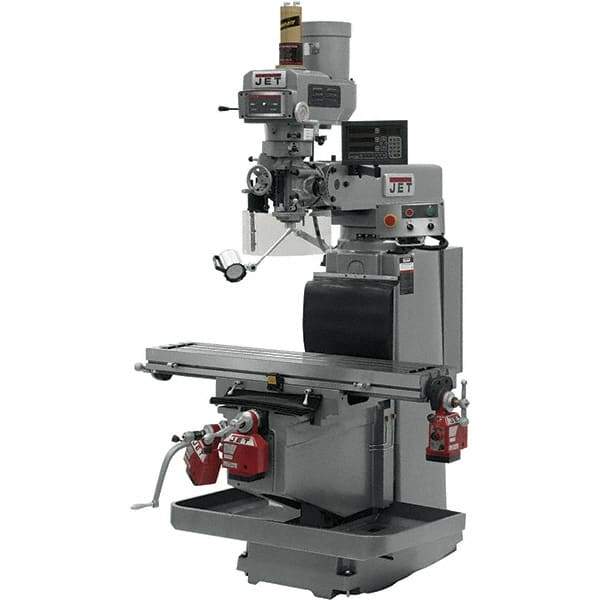 Jet - 54" Table Width x 12" Table Length, Variable Speed Pulley Control, 3 Phase Knee Milling Machine - R8 Spindle Taper, 5 hp - Best Tool & Supply