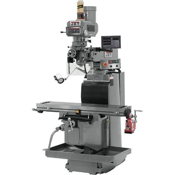 Jet - 54" Table Width x 12" Table Length, Variable Speed Pulley Control, 3 Phase Knee Milling Machine - R8 Spindle Taper, 5 hp - Best Tool & Supply