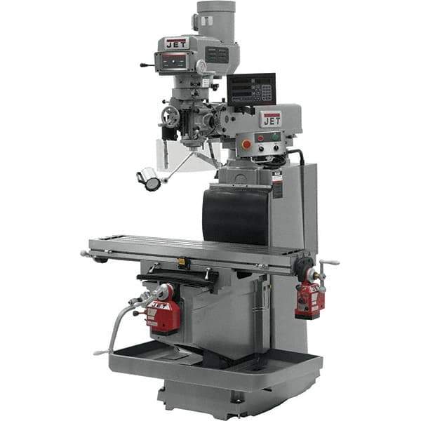 Jet - 54" Table Width x 12" Table Length, Variable Speed Pulley Control, 3 Phase Knee Milling Machine - R8 Spindle Taper, 5 hp - Best Tool & Supply