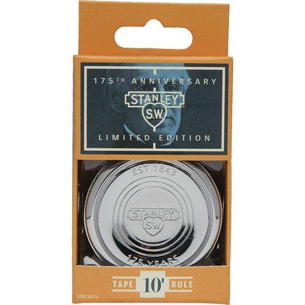 Stanley - 10' x 1/2" 175th Anniversary Tape Measure - 1/16" Graduation, Silver Die-Cast Case - Best Tool & Supply