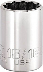 Proto - 15/16", 3/8" Drive, Intermediate Hand Socket - 12 Points, 1-47/64" OAL, Steel, Full Polish Finish - Best Tool & Supply