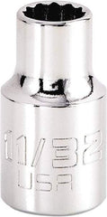 Proto - 11/32", 3/8" Drive, Intermediate Hand Socket - 12 Points, 1-15/64" OAL, Steel, Full Polish Finish - Best Tool & Supply