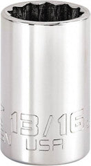 Proto - 13/16", 3/8" Drive, Intermediate Hand Socket - 12 Points, 1-47/64" OAL, Steel, Full Polish Finish - Best Tool & Supply