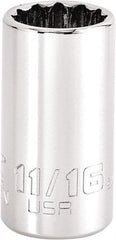 Proto - 11/16", 3/8" Drive, Intermediate Hand Socket - 12 Points, 1-47/64" OAL, Steel, Full Polish Finish - Best Tool & Supply