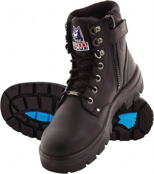 Steel Blue - Men's Size 14 Medium Width Steel Work Boot - Black, Leather Upper, TPU Outsole, 6" High, Lace-Up, Side Zip - Best Tool & Supply