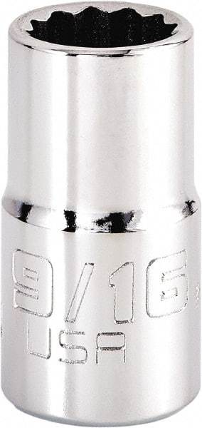 Proto - 9/16", 1/2" Drive, Standard Hand Socket - 12 Points, 1-5/8" OAL, Steel, Chrome Finish - Best Tool & Supply