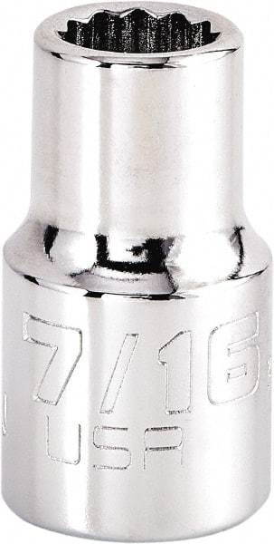 Proto - 7/16", 1/2" Drive, Standard Hand Socket - 12 Points, 1-17/32" OAL, Steel, Chrome Finish - Best Tool & Supply