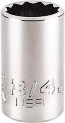 Proto - 3/4", 1/2" Drive, Standard Hand Socket - 12 Points, 1-3/4" OAL, Steel, Chrome Finish - Best Tool & Supply