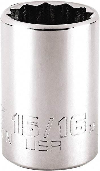 Proto - 15/16", 1/2" Drive, Standard Hand Socket - 12 Points, 1-7/8" OAL, Steel, Chrome Finish - Best Tool & Supply