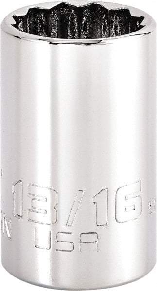 Proto - 13/16", 1/2" Drive, Standard Hand Socket - 12 Points, 1-3/4" OAL, Steel, Chrome Finish - Best Tool & Supply