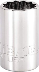 Proto - 13/16", 1/2" Drive, Standard Hand Socket - 12 Points, 1-3/4" OAL, Steel, Chrome Finish - Best Tool & Supply