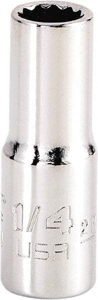 Proto - 1/4", 1/4" Drive, Standard Hand Socket - 12 Points, 1-15/64" OAL, Steel, Chrome Finish - Best Tool & Supply