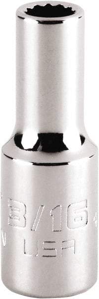 Proto - 3/16", 1/4" Drive, Standard Hand Socket - 12 Points, 1-15/64" OAL, Steel, Chrome Finish - Best Tool & Supply