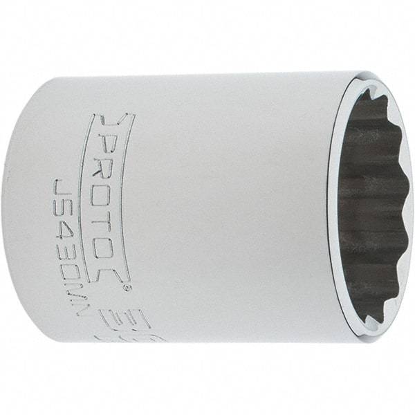 Proto - 1/2" Drive, Standard Hand Socket - 12 Points, 2" OAL, Steel, Chrome Finish - Best Tool & Supply