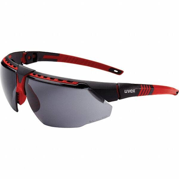 Uvex - Gray Lenses, Framed Safety Glasses - Anti-Fog, Red Frame, Adjustable Temples, Size Universal, Wrap Around - Best Tool & Supply