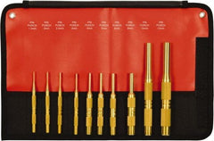 Mayhew - 10 Piece, 1.5 to 12mm, Pin Punch Set - Round Shank, Brass, Comes in Kit Bag - Best Tool & Supply