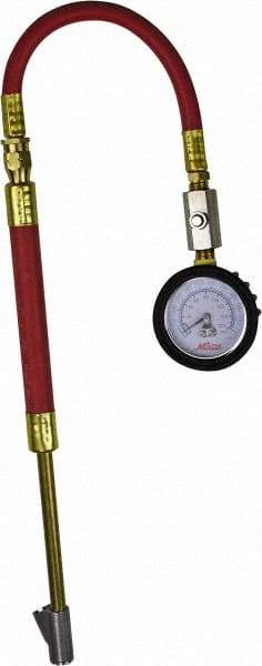 Milton - 0 to 160 psi Dial Straight Foot Dual Head Tire Pressure Gauge - 9' Hose Length, 5 psi Resolution - Best Tool & Supply