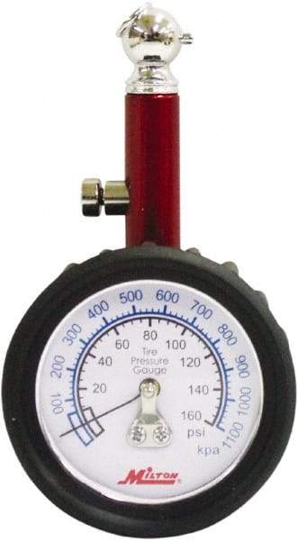 Milton - 0 to 160 psi Dial Ball Tire Pressure Gauge - 5 psi Resolution - Best Tool & Supply